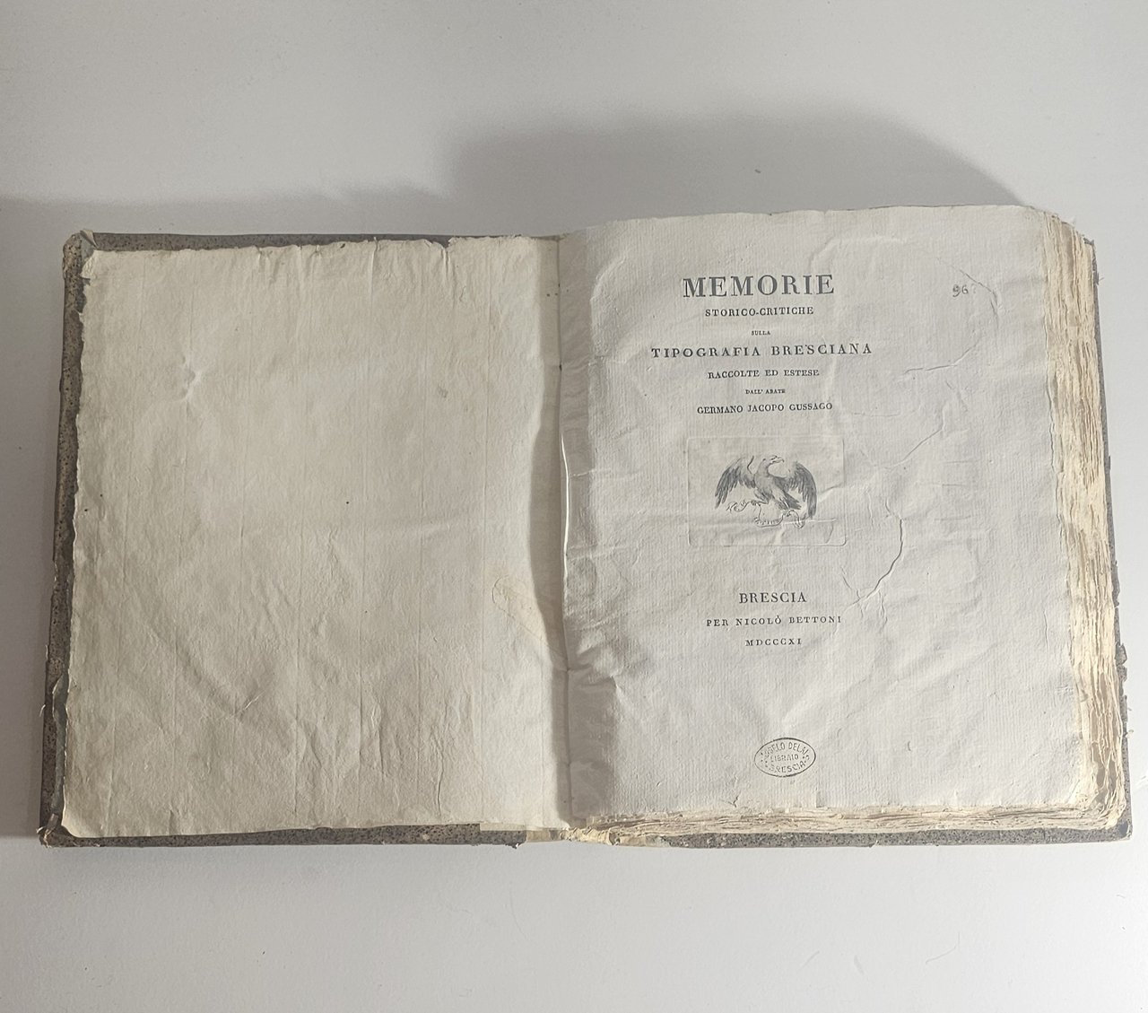 Memorie storico-critiche sulla tipografia bresciana – Brescia 1811 | Immagine principale