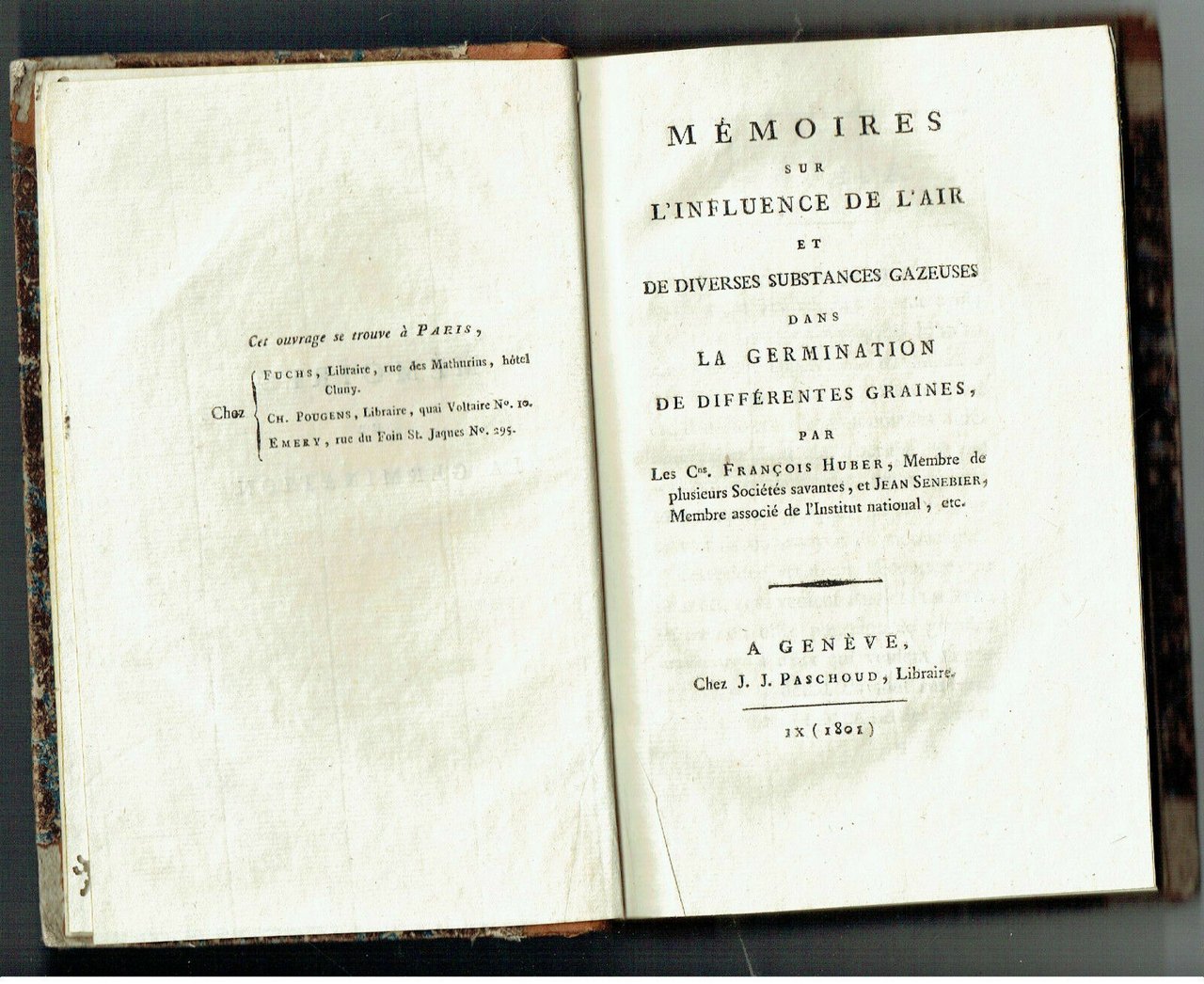 MEMORIES SUR L'INFLUENCEDE L'AIR GERMINATITION GRAINES GENEVE 1801 AGRICOLTURA