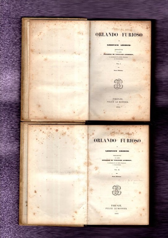 ORLANDO FURIOSO 2 VOL. LE MONNIER 1854