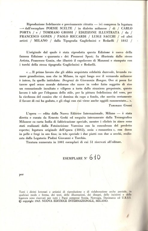 Poesie Scelte In Dialetto Milanese Di Carlo Porta E Tommaso …