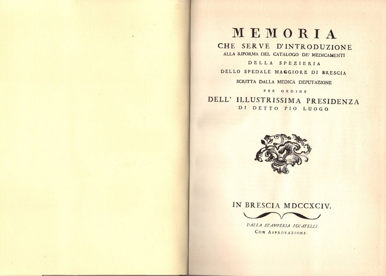 Riforma dei medicamenti della spezieria dello spedale Maggiore di Brescia …