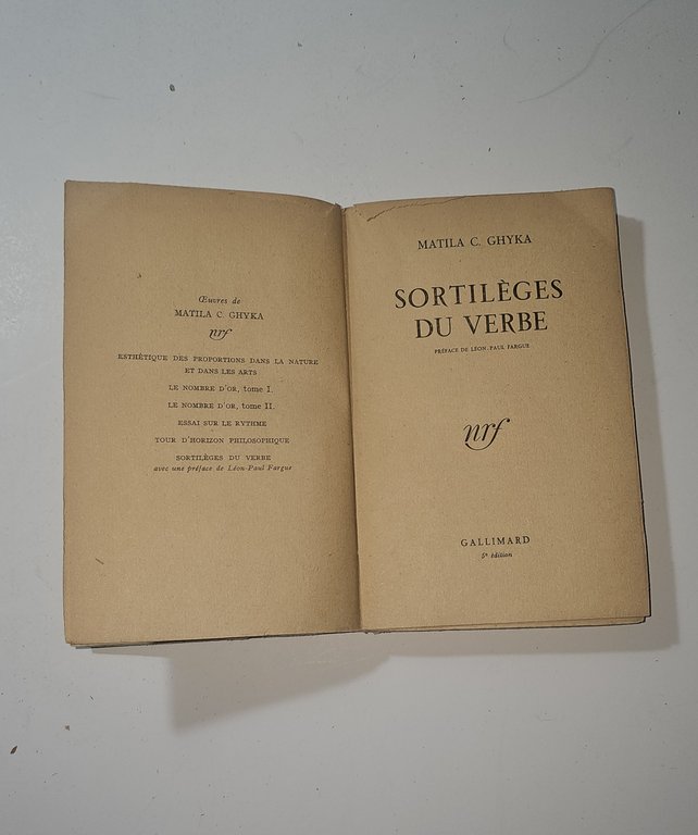 Sortilèges du Verbe Matila Ghyka Gallimard NRF Letteratura | Immagine Gallery 3
