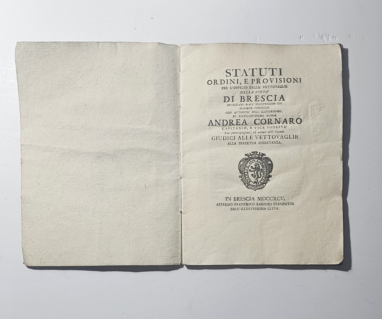 Statuti ordini, e provisioni per l'officio delle vettovaglie della città … | Immagine principale
