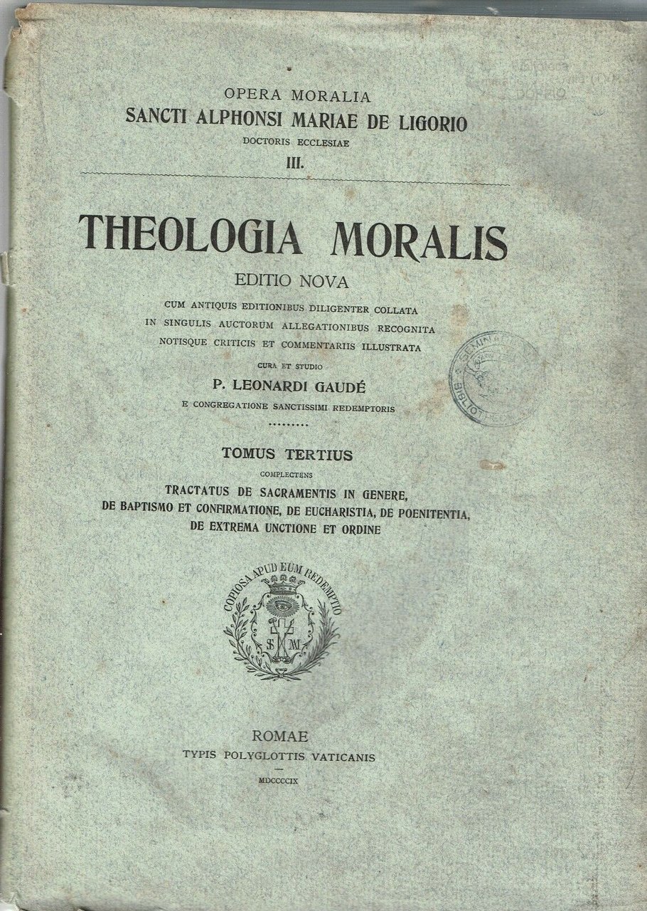 THEOLOGIA MORALIS EDITIO NOVA TOMUS TERTIUS