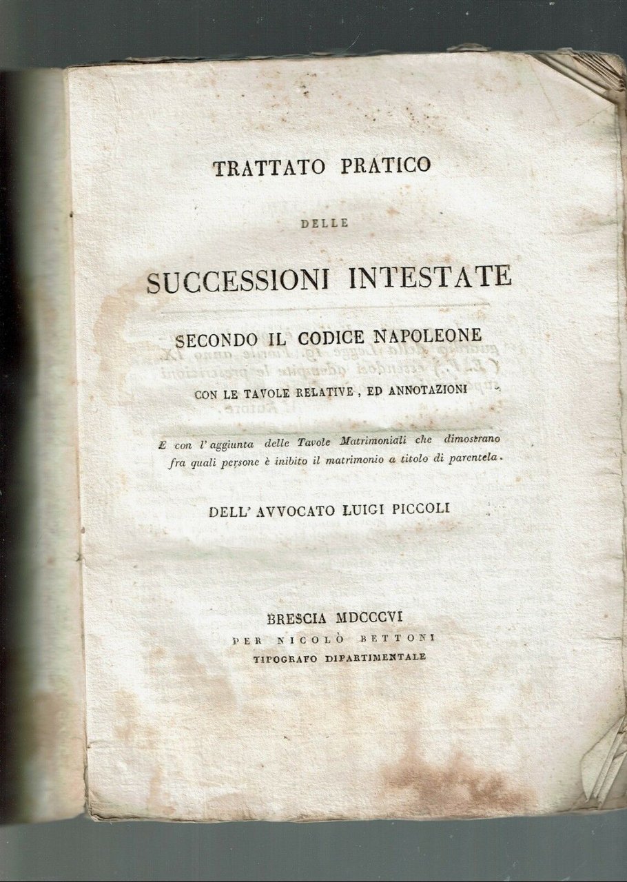 TRATTATO PRATICO DELLE SUCCESSIONI INTESTATE SECONDO IL CODICE NAPOLEONE 1806