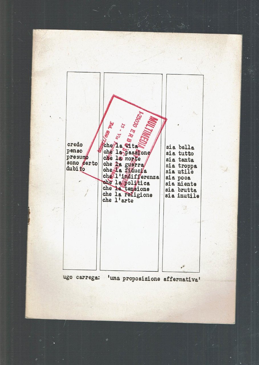 Ugo Carrega: una proposizione affermativa