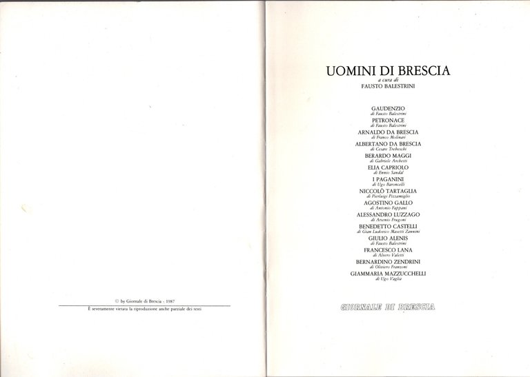Uomini di Brescia di Balestrini Fausto inserto Giornale di Brescia