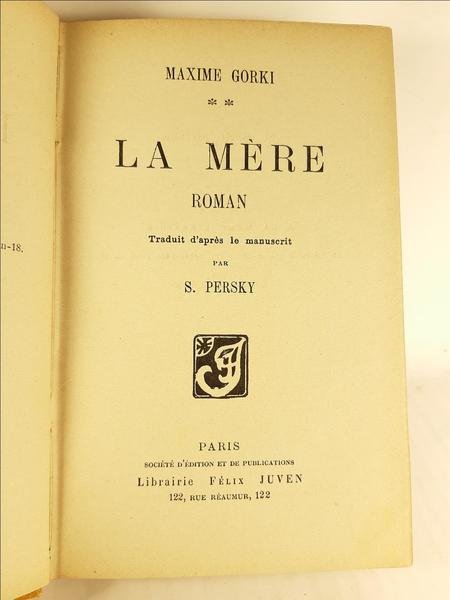 Maxime Gorki La Mere X∞ edizione 1907 Paris