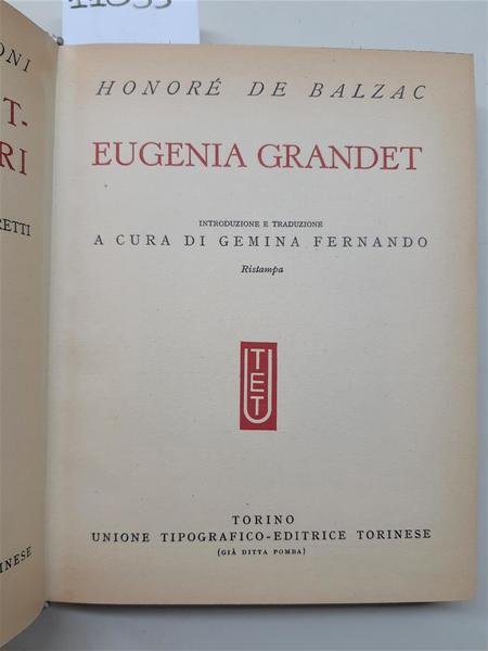 Balzac Eugenia Grandet UTET 1958