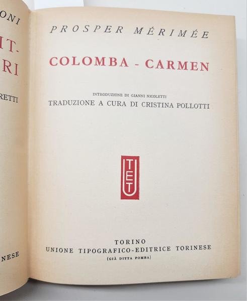 MÈrimÈe Colomba Carmen UTET 1958