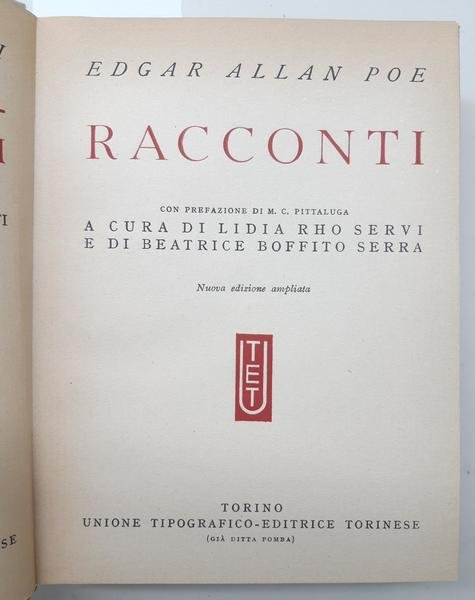 Edgar Allan Poe Racconti UTET 1958 nuova edizione ampliata