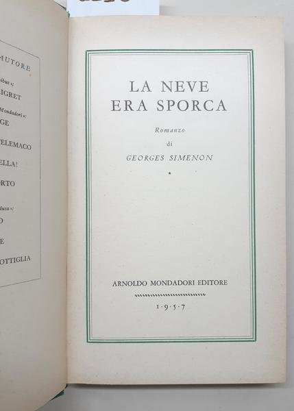 Georges Simon La neve era sporca Mondadori 1957 2∞ edizione
