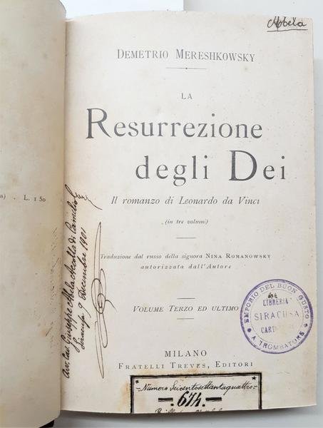 Mereshkowsky La resurrezione degli Dei volume 3∞ Treves 1901