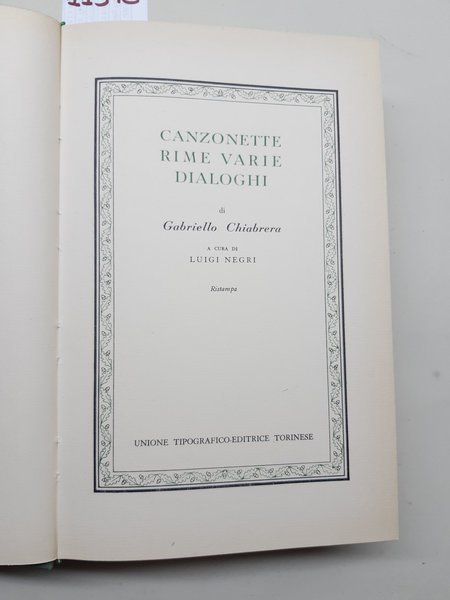 Gabriello Chiabrera Canzonette rime varie dialoghi UTET 1964