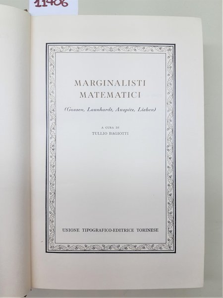 Tullio Bargiotti Marginalisti matematici UTET 1975 1∞ edizione