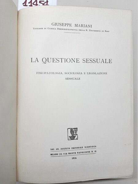 Giuseppe Mariani La questione sessuale Istituto editoriale scientifico 1926
