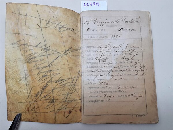 Libretto personale Esercito Italiano 33∞ Reggimento Fanteria 1878