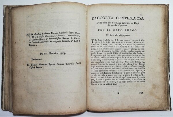 Settecentina Il mercante di Bestie Buine Illuminato Bologna 1765 Due …