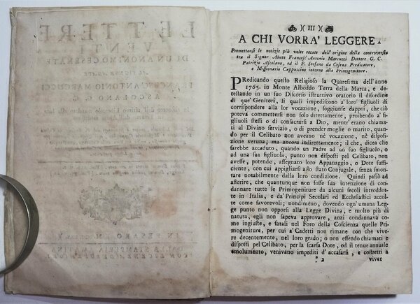 Settecentina Sacerdozio al primogenito Lettere venti di un anonimo Cesenate …