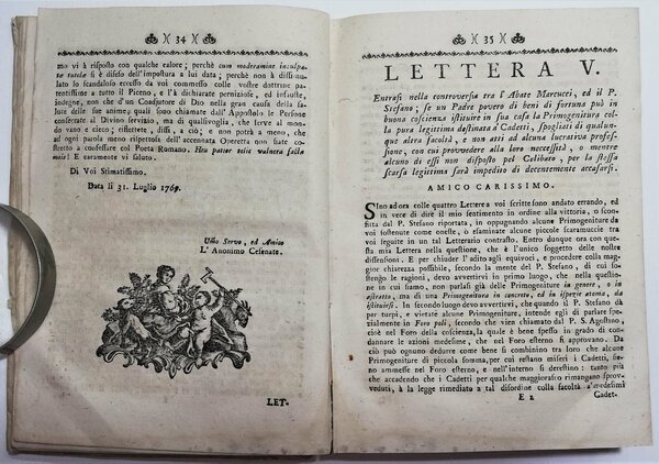 Settecentina Sacerdozio al primogenito Lettere venti di un anonimo Cesenate …
