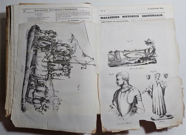 Libro antico Magazzino Pittorico 513 incisioni prime tre annate 1834-1835-1836