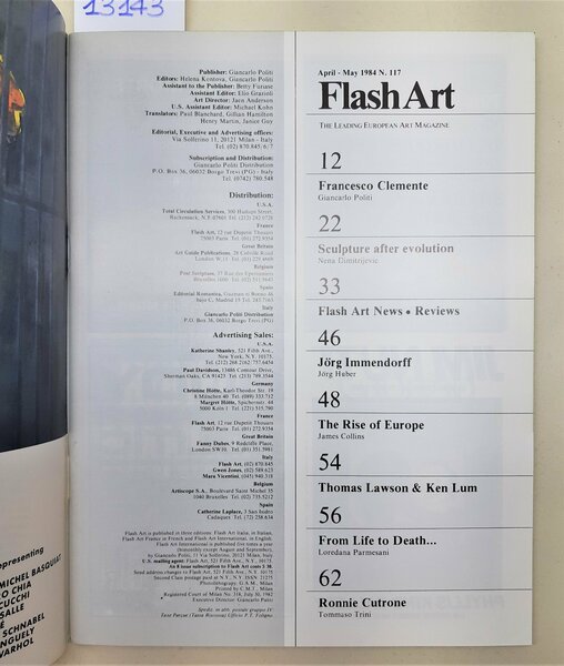 Rivista arte pittura Flash Art numero 117 1984 International Edition