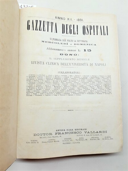 Rivista medicina Gazzetta degli Ospitali Napoli annata completa 1891 Vallardi