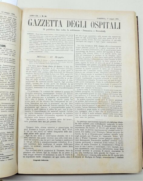 Rivista medicina Gazzetta degli Ospitali Napoli annata completa 1891 Vallardi