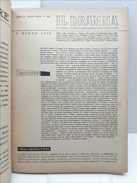 Rivista teatro Il Dramma numero 104 1∞ marzo 1950