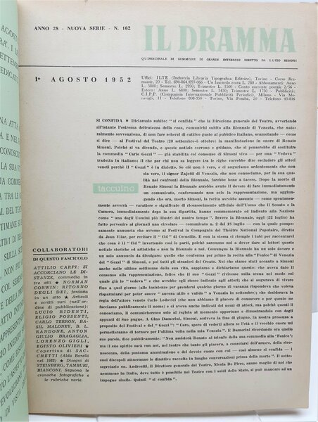 Rivista teatro Il Dramma numero 162 1∞ agosto 1952