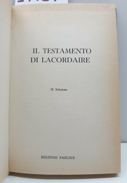 Il testamento di Lacordaire 1963 9° ed. Paoline