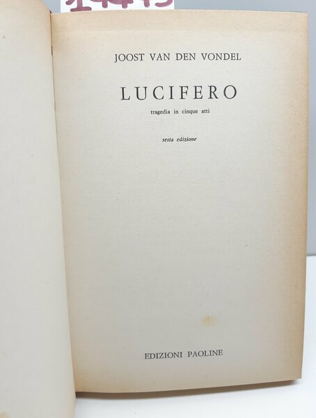 Joost Van Den Vondel Lucifero 6° ed. Paoline 1963