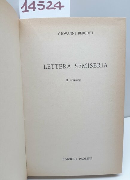 Giovanni Berchet Lettera semiseria 2° ed. Paoline 1963