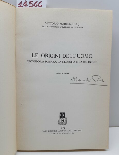 Vittorio Marcozzi Le origini dell'uomo CEA 1954