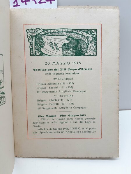 Salux Patriae Suprema Lex XIII Libretto corpo d'armata 1915-1918 autografato