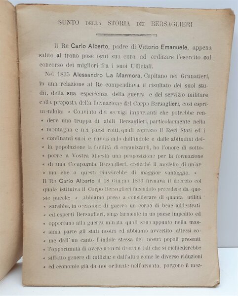 19∞ battaglione Bersaglieri Sunto della storia dei Bersaglieri 1920 c.a.