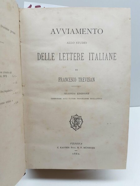 Francesco Trevisan Avviamento allo studio delle lettere italiane 2∞ ed. …