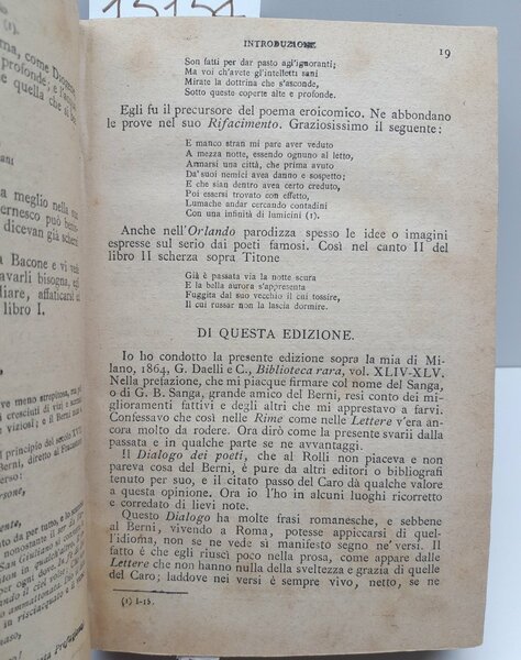 Opere di Francesco Berni nuova edizione riveduta e corretta Sonzogno …