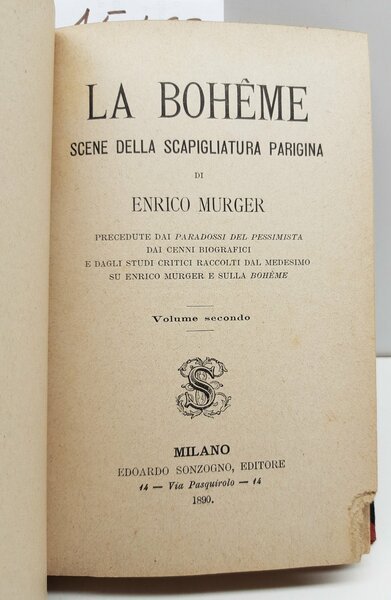 Enrico Murger La Boheme scene della scapigliatura parigina 2 volumi …
