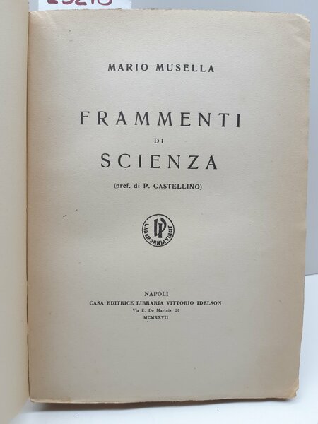 Mario Musella Frammenti di Scienza Napoli Idelson 1927