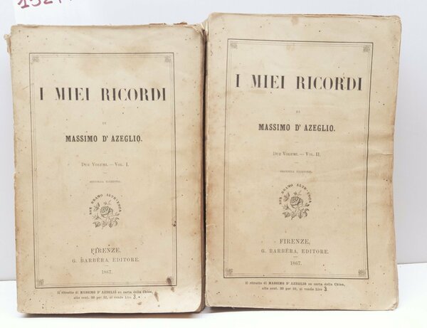 I miei ricordi di Massimo D'Azeglio due volumi Barbera 1867