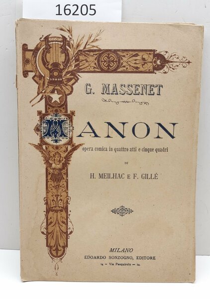 Libretto d'opera G. Massenet Manon Sonzogno 1895