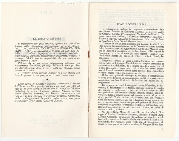 A.M.I. Origini scopi attivit‡ della Associazione mazziniana Italiana 4∞ edizione …