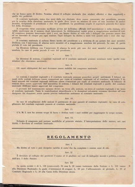 Volantino Dell'associazione Mazziniana Italiana Statuto senza data