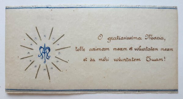 Santino con Monogramma mariano holy card manufatto 1940 c.a.