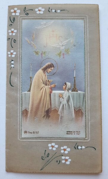 Santino holy card manufatto ricordo prima comunione 1948