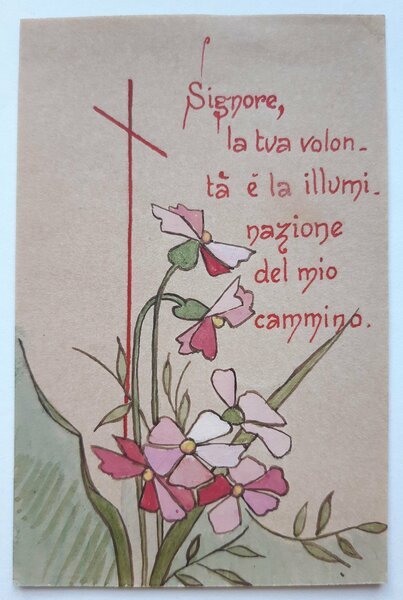 Antico biglietto con preghiera manufatto 1912