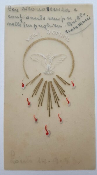 Santino holy card manufatto La discesa dello Sprito santo 1953