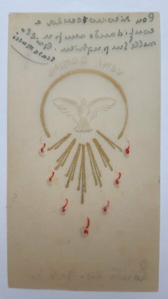 Santino holy card manufatto La discesa dello Sprito santo 1953