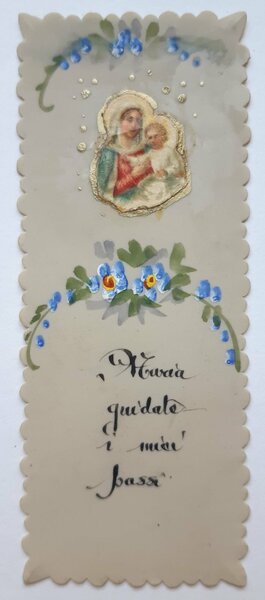 Santino manufatto holy card Vergine Maria e Gesù bambino celluloide